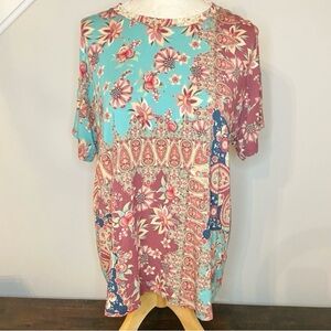 JOHNNY WAS Thena Box Pleat Swing Tee Multicolored Size Medium